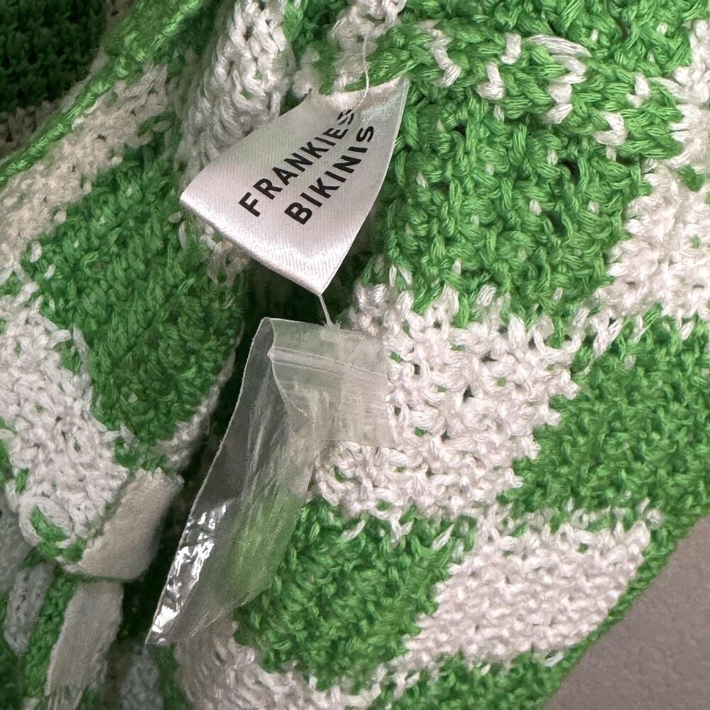 Frankies Bikinis Cover Up Womens Small Green Check Crochet Short Sleeve Cardigan - Picture 6 of 7